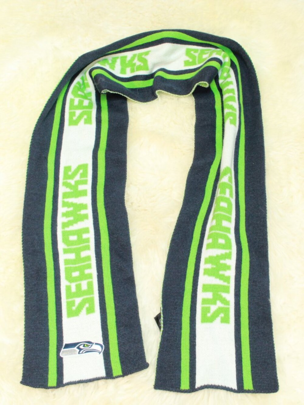 Seattle Seahawks Green Blue White W/Patch Logo NFL 66 Inch No Fringe Knit Scarf